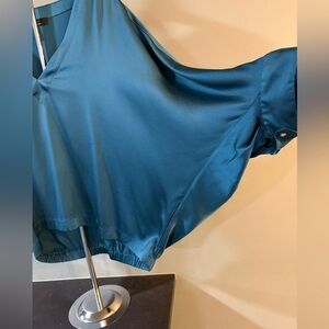 WHBM Teal Bat Wing Satin Blouse L